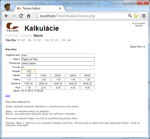 TeLem Kalkul - N�vrh - Hlavi�ka