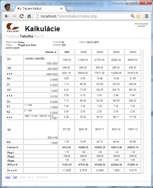 TeLem Kalkul - Tabuľka TeLem Kalkul - Tabuľka