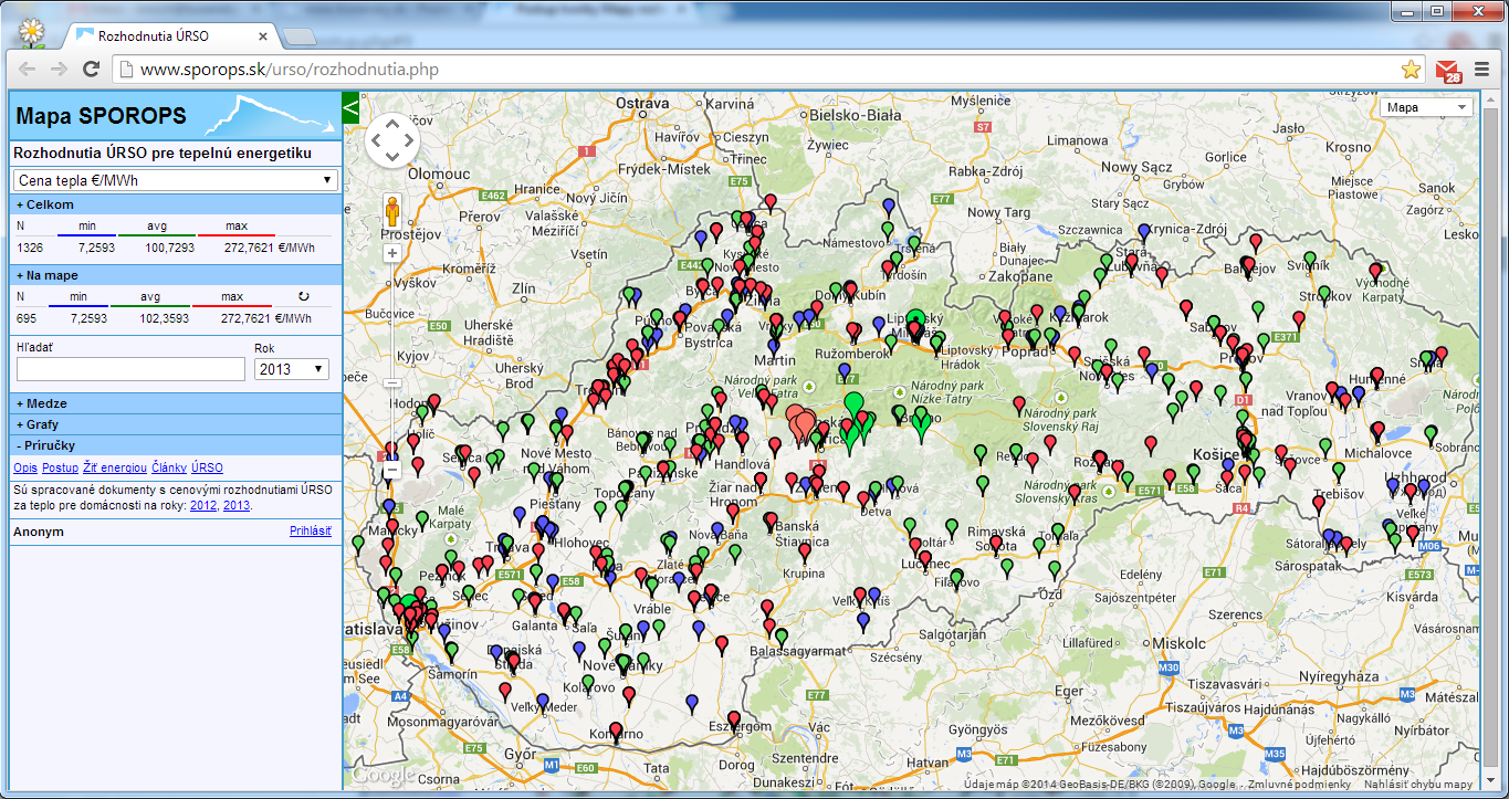 Mapa cien tepla 2013
