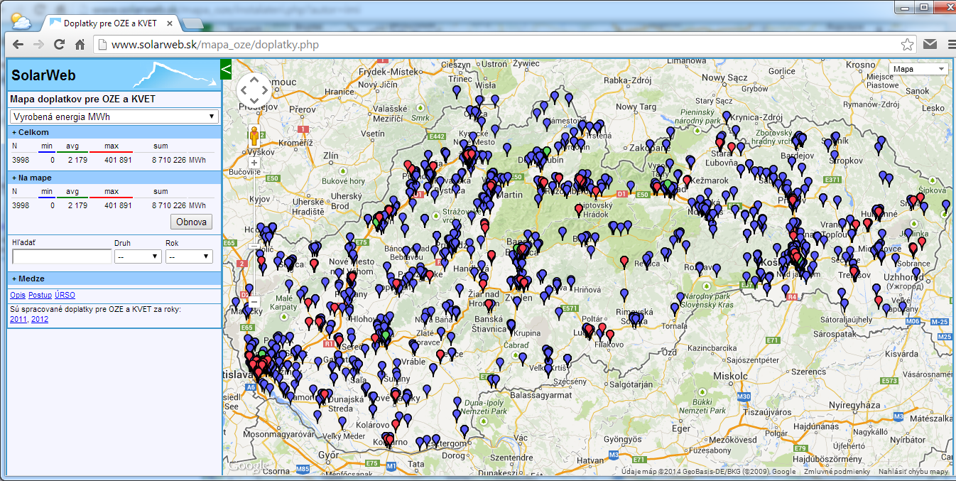 Mapy OZE a KVET